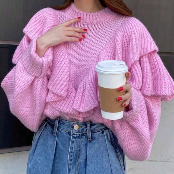 Women's Elegant Ruffled Hem Pullover Sweater - Picture 1 of 7